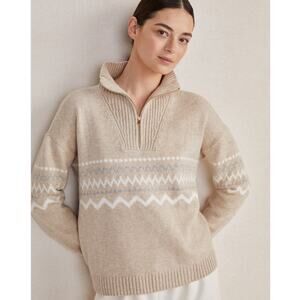 Haven Well Within Long Sleeve Pullover Sweater Small Beige Fair Isle Neutral
